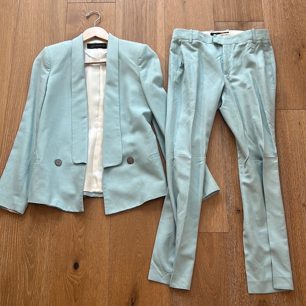 Classic light blue color set from ZARA / pants + blazer